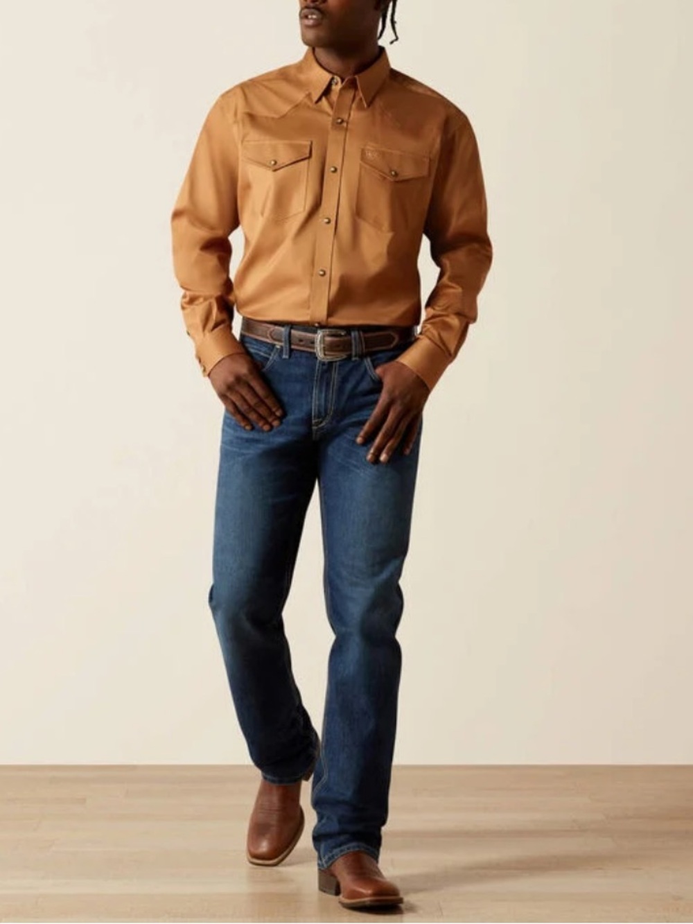 ARIAT Solid Twill Snap Long Shirt Western Classic Fit, NWT